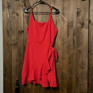 Red, spaghetti strap dress.